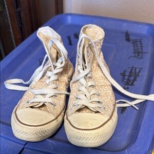 Converse All Star Beige and Brown Patterned High-Top Sneakers